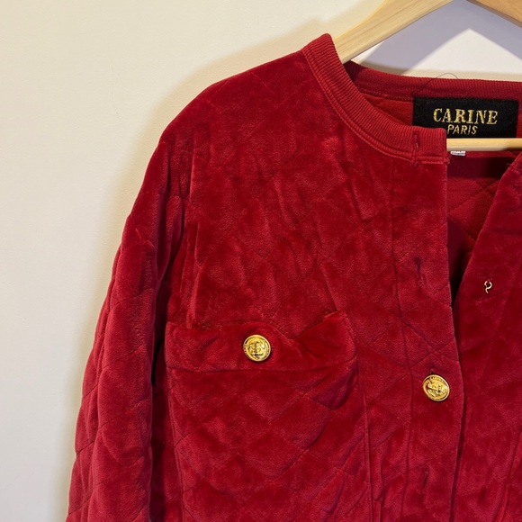 ✨Carine Paris✨ Women's Quilted Velvet Puffer Jacket - Burgundy Red size M - Picture 3 of 7